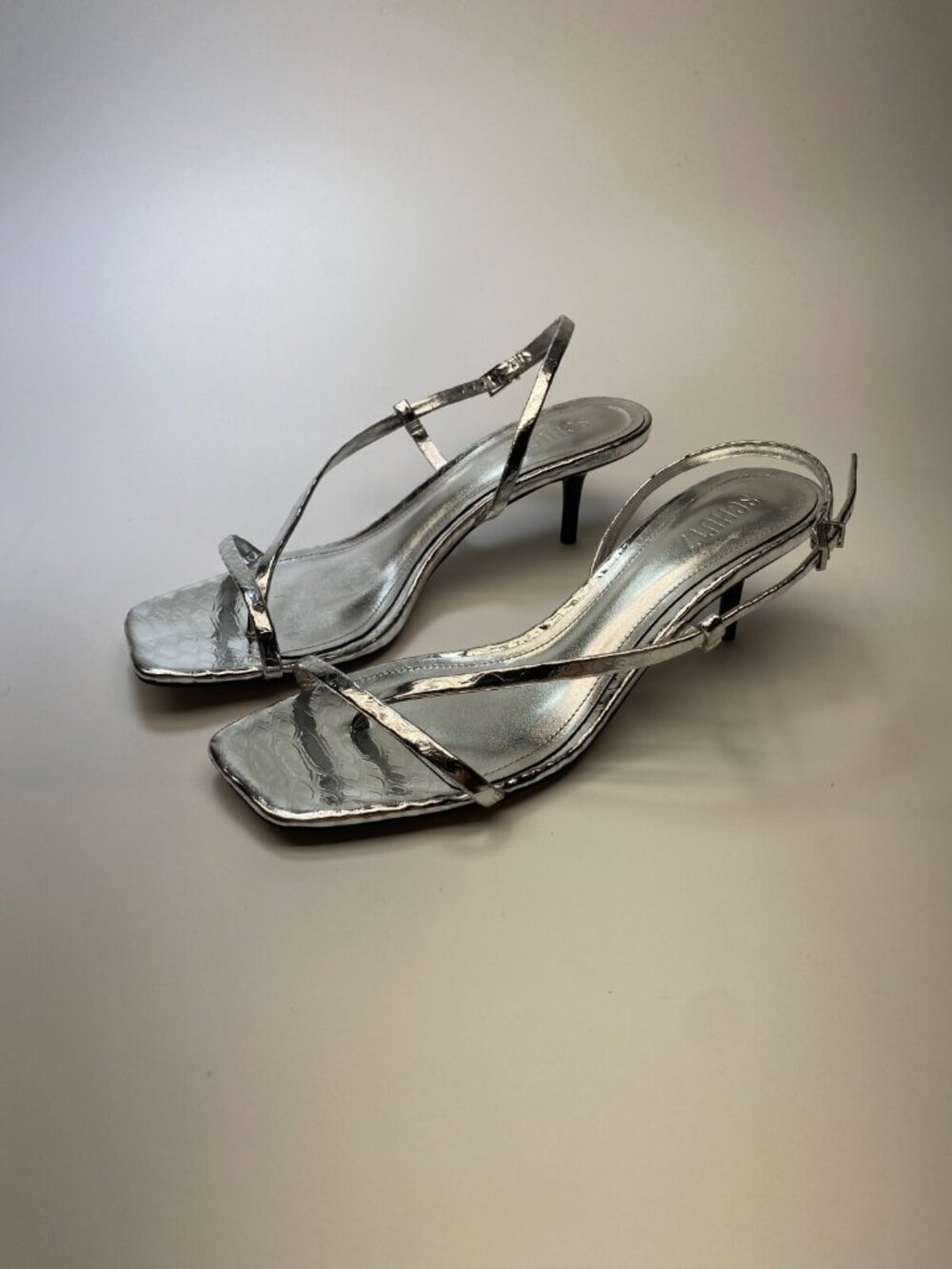 Schutz Womens Heloise Silver Slingback Square Toe Sandal Sz 10